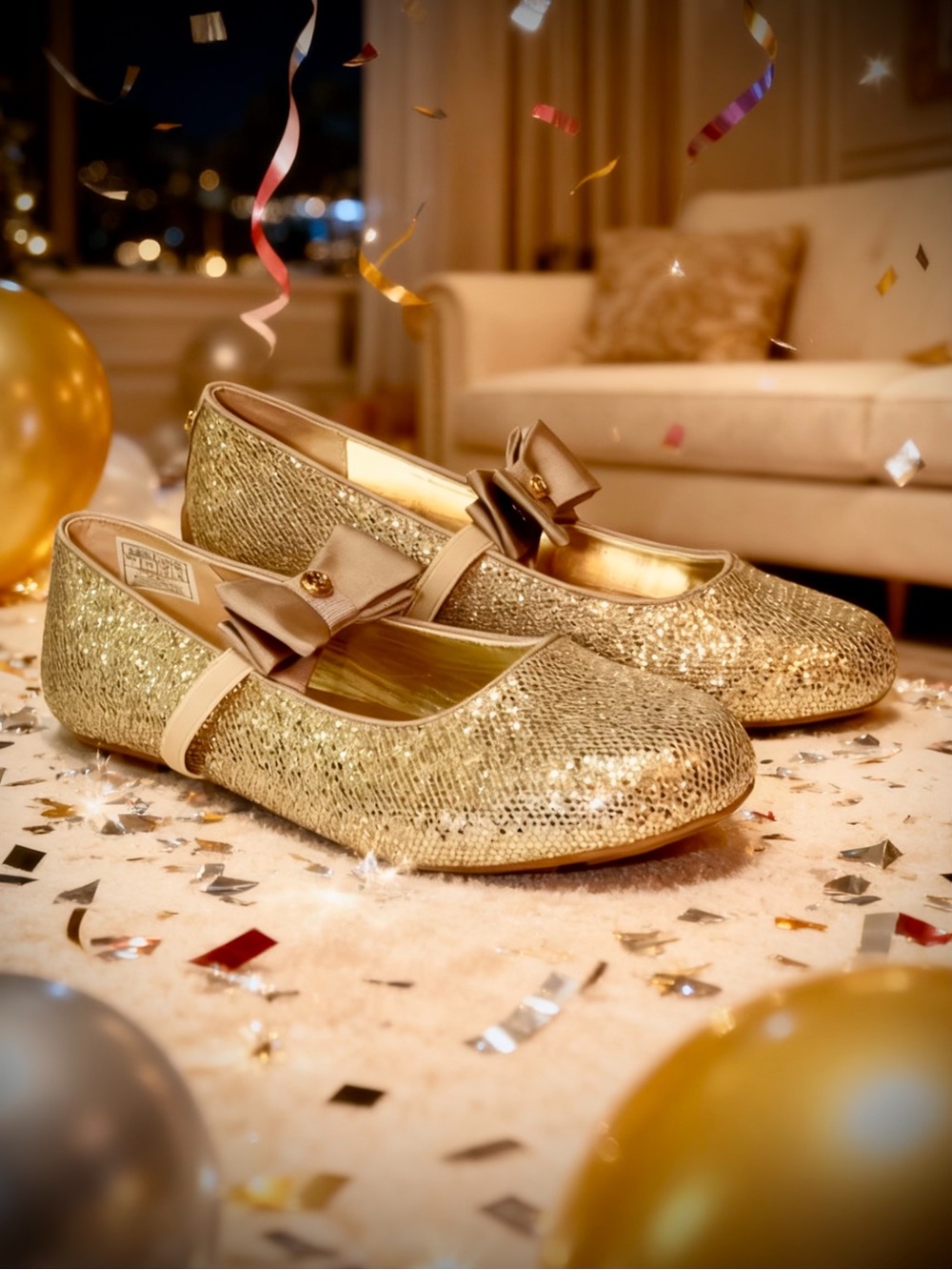 MICHAEL Michael Kors Kids Gold Sparkle Mary Jane Flats with Bow